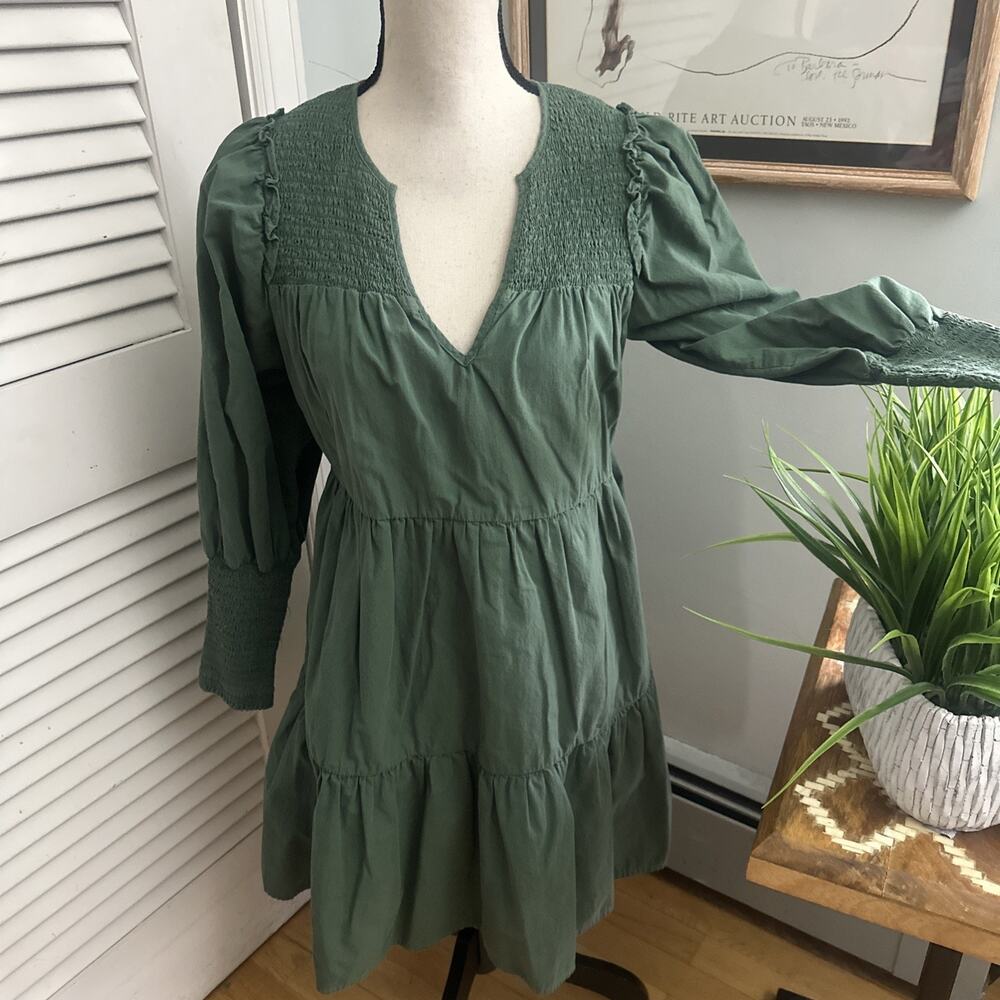 Tuckernuck Pomander Place Dress Womens XS Green Ceci Mini Tiered Boho Chic